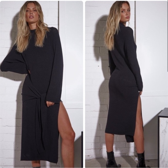 REVOLVE Dresses & Skirts - NWT Revolve SNDYS Tied Up Ribbed Long Sleeve Dress in Black.